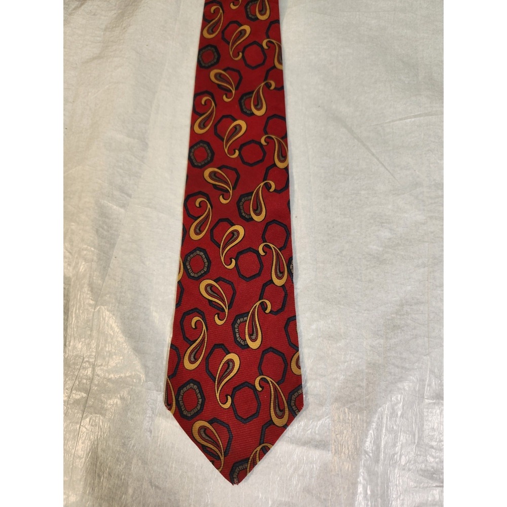 Vintage Burberrys of London 100% Silk Tie Geometric Paisley Necktie Burberry Red